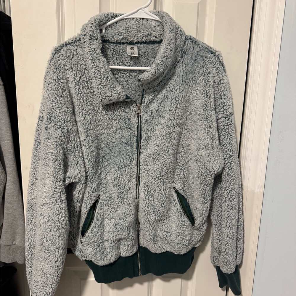 Senita Athletics Green Sherpa Bomber Jacket